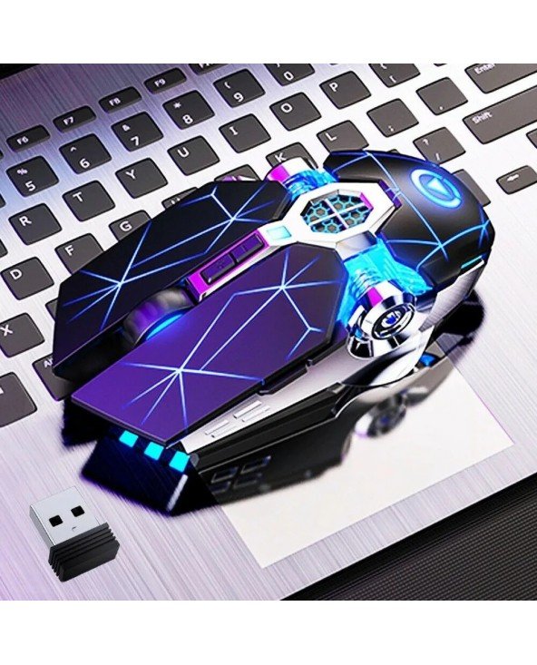 Belaidė optinė 2.4G USB žaidimų pelė 1600DPI 7 spalvų LED apšvietimas įkraunamos tylios pelės, skirtos nešiojamam kompiuteriui