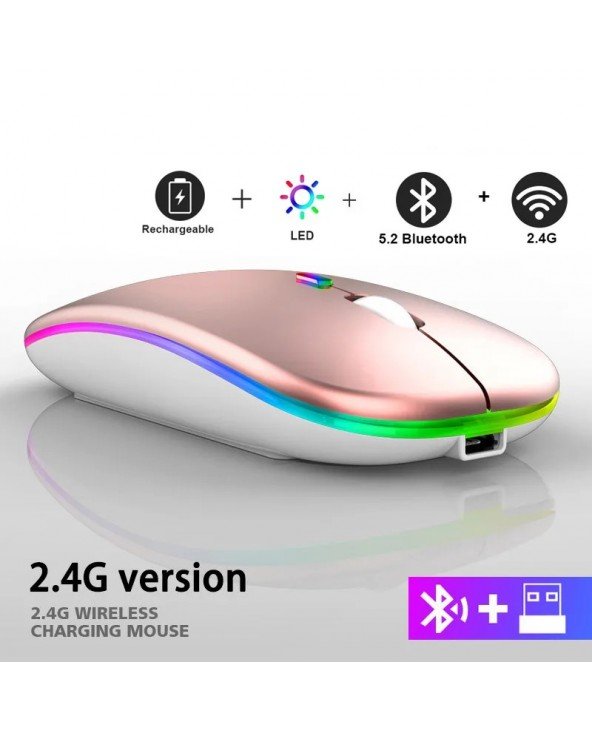 Belaidė pelė "Bluetooth" RGB įkraunama pelė Belaidė kompiuterio tylioji pelė su LED apšvietimu Ergonomiška žaidimų pelė