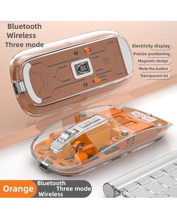 M133 skaidrios magnetinės pelės trigubas režimas 2.4G Bluetooth suderinamas belaidis įkraunamas Tinka kompiuteriniams žaidimams
