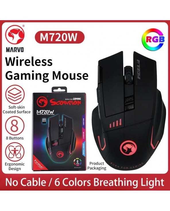MARVO M720W žaidimų pelė, 8 mygtukų LED šviesos belaidė pelė, reguliuojamo DPI optinės ergonominės USB pelės