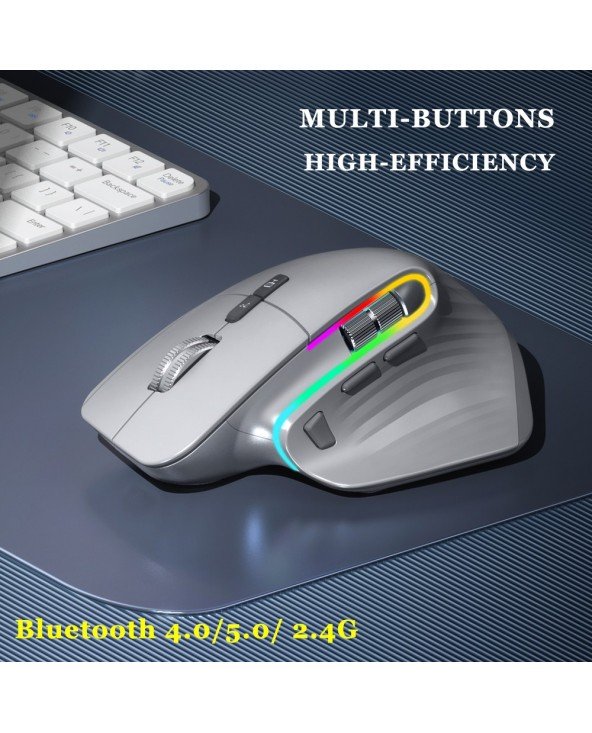 Belaidė žaidimų pelė Ergonomiška "Bluetooth" pelė nešiojamajam kompiuteriui Tyli USB-C RGB įkraunama 5 DPI 9 daugiafunkcinė