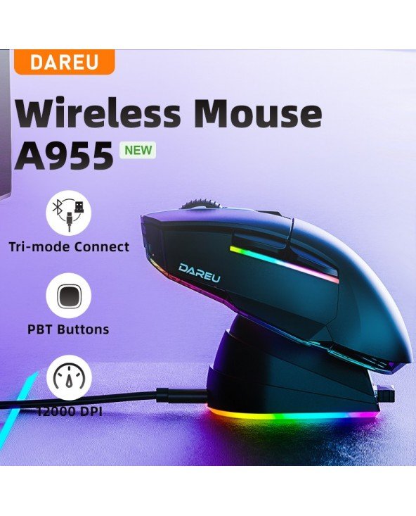 PC Gamer Mouse 12000DPI RGB trijų režimų belaidės Bluetooth pelės su įkrovimo doku AIM-WL jutikliu nešiojamam kompiuteriui