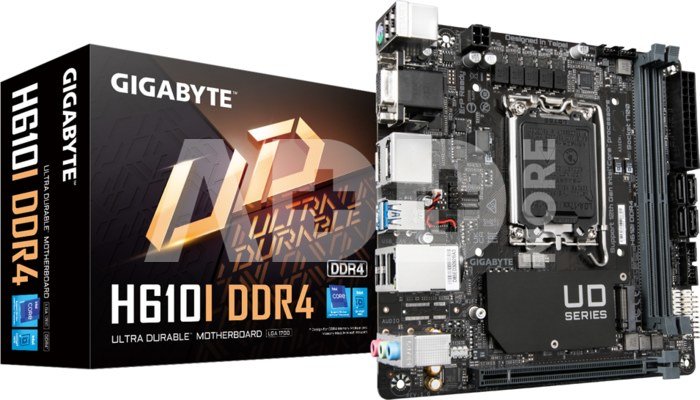 Gigabyte H610I DDR4 1.0 M/B Processor family Intel, Processor socket LGA1700, DDR4 DIMM, Memory slots 2, Supported hard disk drive interfaces 	SATA, M.2, Number of SATA connectors 4, Chipset Intel H610 Express, Mini-ITX