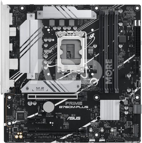 ASUS PRIME B760M-PLUS | Processor family Intel B760 | Processor socket 1 x LGA1700 Socket | 4 DIMM slots - DDR5, non-ECC, on-die ECC, unbuffered | Supported hard disk drive interfaces SATA-600 (RAID), 2 x M.2 | Number of SATA connectors 4