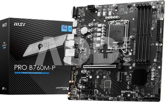 MSI PRO B760M-P Processor family Intel, Processor socket LGA1700, DDR5 DIMM, Memory slots 4, Supported hard disk drive interfaces 	SATA, M.2, Number of SATA connectors 4, Chipset Intel B760, mATX