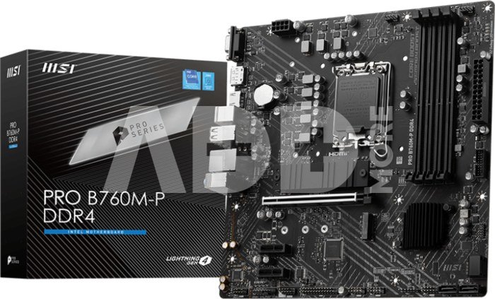 MSI PRO B760M-P DDR4 Processor family Intel, Processor socket LGA1700, DDR4 DIMM, Memory slots 4, Supported hard disk drive interfaces 	SATA, M.2, Number of SATA connectors 4, Chipset Intel B760, mATX