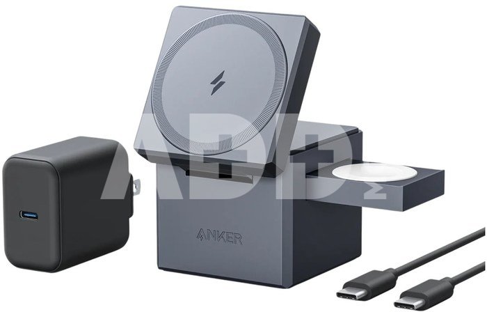 Anker Magnetic Wireless 15W 3-in-1 Cube with MagSafe, MFM, Gray | Anker