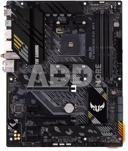 Asus TUF GAMING B550-PLUS WIFI II Processor family AMD, Processor socket AM4, DDR4 DIMM, Memory slots 4, Supported hard disk drive interfaces 	SATA, M.2, Number of SATA connectors 6, Chipset AMD B550, 30.5cm x 24.4cm
