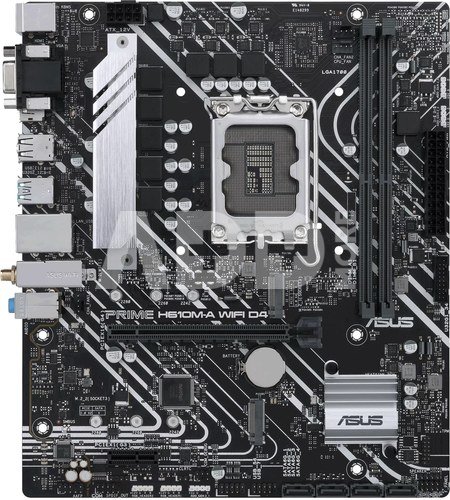 Asus PRIME H610M-A WIFI D4 Processor family Intel, Processor socket LGA1700, DDR4 DIMM, Memory slots 2, Supported hard disk drive interfaces 	SATA, M.2, Number of SATA connectors 4, Chipset Intel H610, mATX