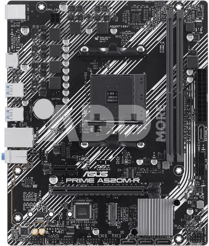 ASUS PRIME A520M-R | Processor family AMD A520 | Processor socket 1 x Socket AM4 | 2 DIMM slots - DDR4, ECC, unbuffered | Supported hard disk drive interfaces SATA-600 (RAID), 1 x M.2 | Number of SATA connectors 4