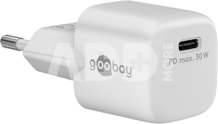 Goobay 59716 USB-C PD GaN Fast Charger Nano (30 W), White Goobay USB-C PD GaN Fast Charger Nano (30 W) 59716