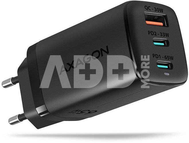 AXAGON GaN wallcharger 3x port (USB-A + 2x USB-C), 65W | ACU-DPQ65