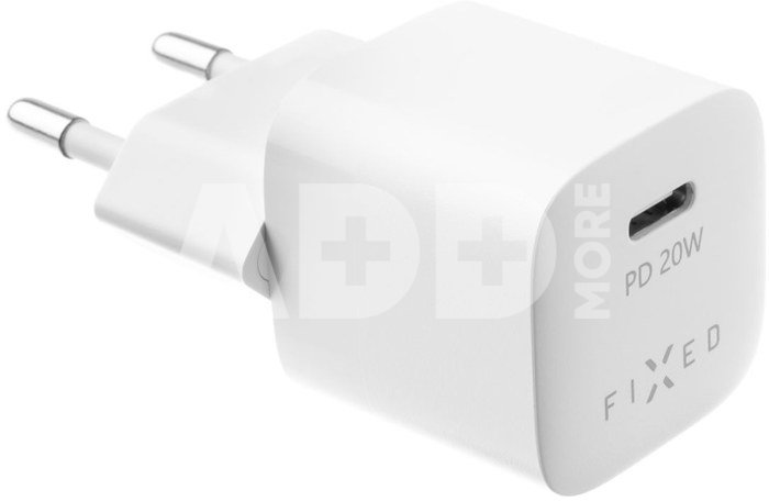 FIXED Mini Travel Charger 20W+ USB-C/USB-C Cable, White