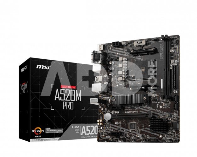 MSI A520M PRO Processor family AMD, Processor socket AM4, DDR4, Memory slots 2, Chipset AMD A, Micro ATX