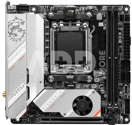 MSI MPG B650I EDGE WIFI Processor family AMD Processor socket AM5 DDR5 DIMM Memory slots 2 Supported hard disk drive interfaces 	SATA, M.2 Number of SATA connectors 4 Chipset AMD B650 Mini-ITX