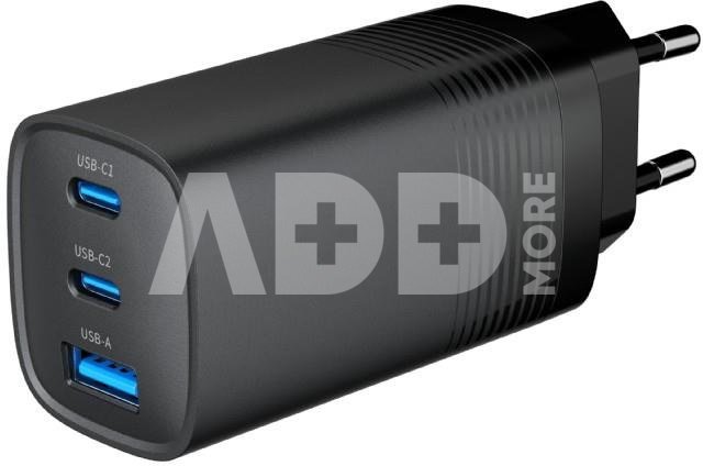 Cablexpert TA-UC-PDQC65-01-BK 3-port 65 W GaN USB PowerDelivery fast charger, black | Cablexpert
