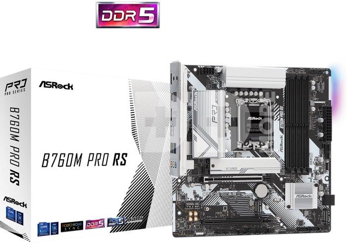 ASRock B760M PRO RS | Processor family Intel | Processor socket LGA1700 | DDR5 | Supported hard disk drive interfaces SATA, M.2 | Number of SATA connectors 4