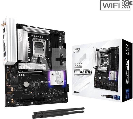 ASRock B860 PRO RS WIFI | Processor family Intel | Processor socket LGA1851 | DDR5 | Supported hard disk drive interfaces SATA, M.2 | Number of SATA connectors 4