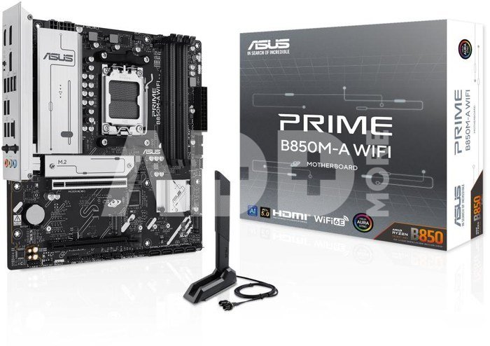 Mainboard|ASUS|AMD B850|SAM5|Micro-ATX|Memory DDR5|Memory slots 4|1xPCI-Express 4.0 16x|1xPCI-Express 5.0 16x|3xM.2|1xHDMI|2xDisplayPort|4xUSB 2.0|4xUSB 3.2|1xRJ45|3xAudio port|PRIMEB850M-AWIFI