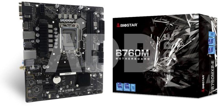 Mainboard|BIOSTAR|Intel B760 Express|LGA1700|Micro-ATX|Memory DDR5|Memory slots 2|1xPCI-Express 3.0 1x|1xPCI-Express 4.0 16x|2xM.2|1x15pin D-sub|1xDVI-D|1xHDMI|4xUSB 2.0|2xUSB 3.2|1xPS/2|1xRJ45|3xAudio port|B760MX2-E