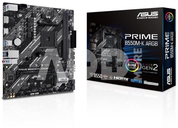 Mainboard|ASUS|AMD B550|SAM4|Micro-ATX|Memory DDR4|Memory slots 2|1xPCI-Express 3.0 1x|1xPCI-Express 3.0 16x|1xPCI-Express 4.0 16x|1xM.2|1xHDMI|1xDisplayPort|1xAudio-In|1xAudio-Out|1xMicrophone|2xUSB 2.0|4xUSB 3.2|1xPS/2|1xRJ45|PRIMEB550M-KARGB
