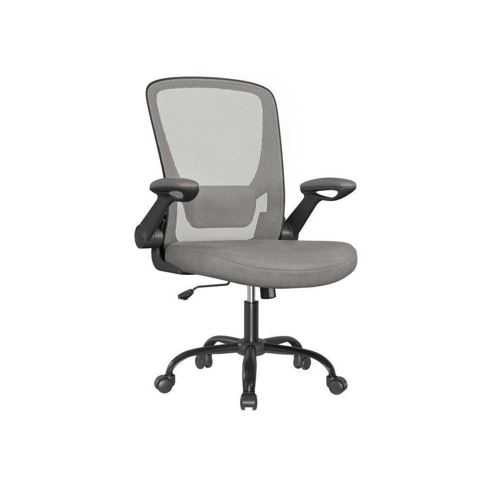 Biuro kėdė su ergonomine supimo funkcija, porankiai šviesiai pilkos spalvos