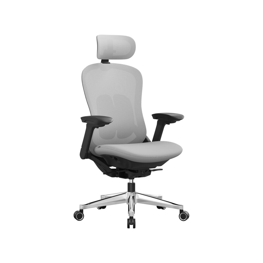 Biuro kėdė su ergonomišku ir reguliuojamu atlošu, šviesiai pilka
