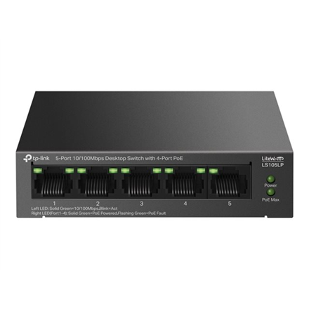 Komutatorius TP-LINK  5-Port 10/100Mbps Switch with 4-Port PoE  LS105LP  Unmanaged  Desktop