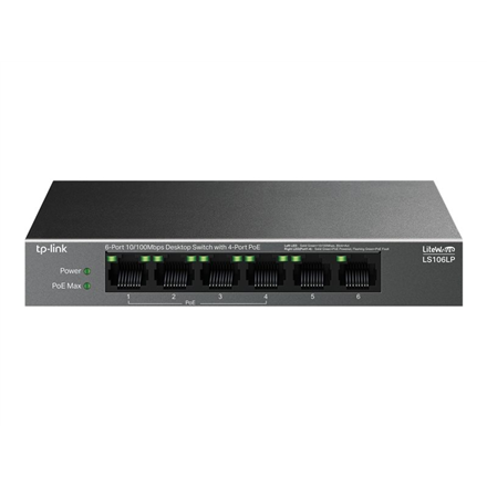 Komutatorius TP-LINK  6-Port 10/100 Mbps Desktop Switch with 4-Port PoE  LS106LP  Unmanaged  Des