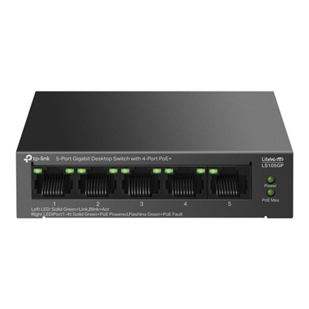 Komutatorius TP-LINK  5-Port Gigabit Desktop Switch with  4-Port PoE+  LS105GP  Unmanaged  Deskt