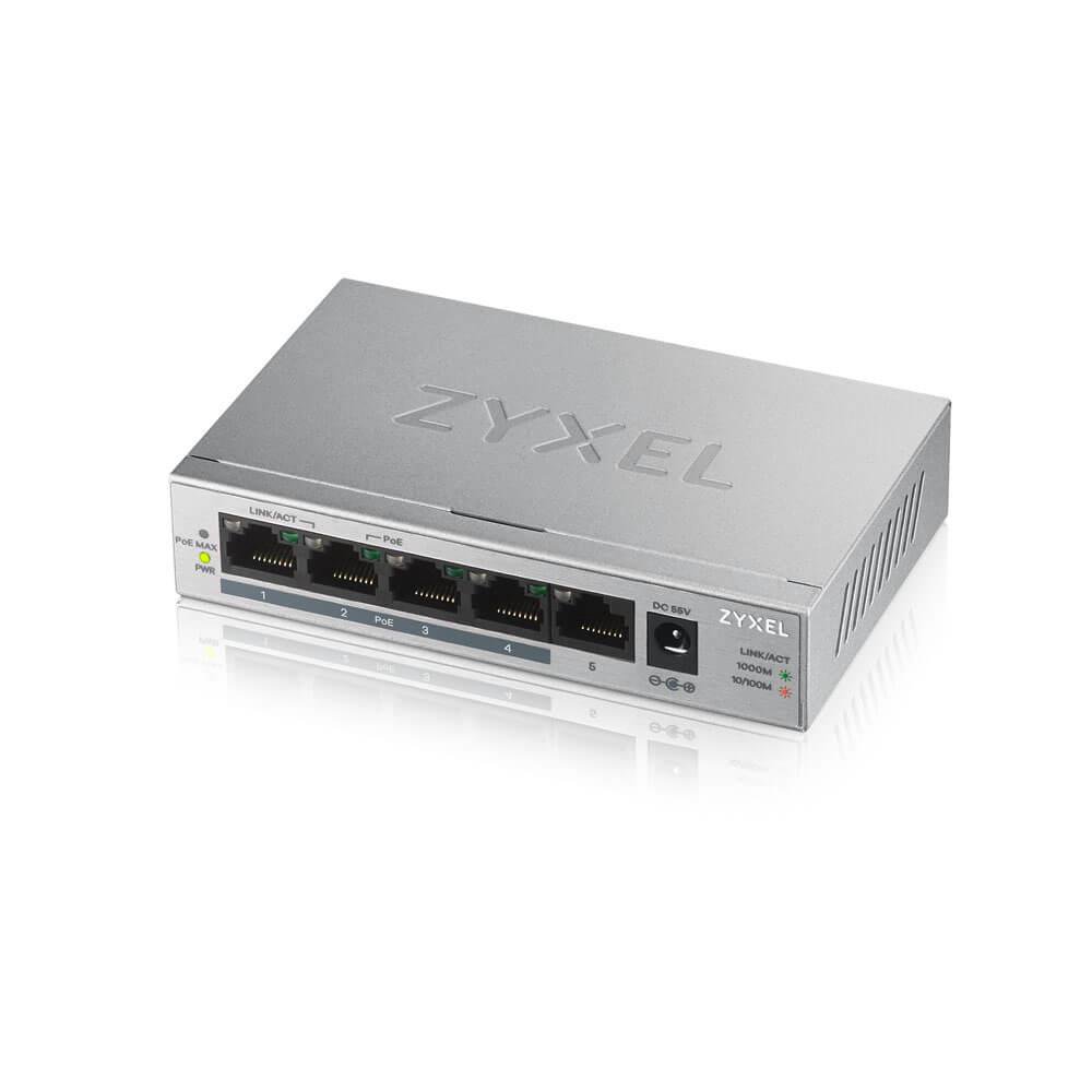 ZYXEL GS1005-HP, 5 PORT GIGABIT POE+ UNMANAGED DESKTOP SWITCH, 4 X POE, 60 WATT