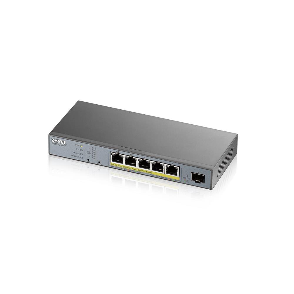 ZYXEL GS1350-6HP, 6 PORT MANAGED CCTV POE SWITCH, LONG RANGE, 60W, 802.3BT (1 YEAR NCC PRO PACK LICE