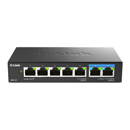 Komutatorius D-Link  7-Port Multi-Gigabit Unmanaged Switch  DMS-107/E  Unmanaged  Desktop  Powe