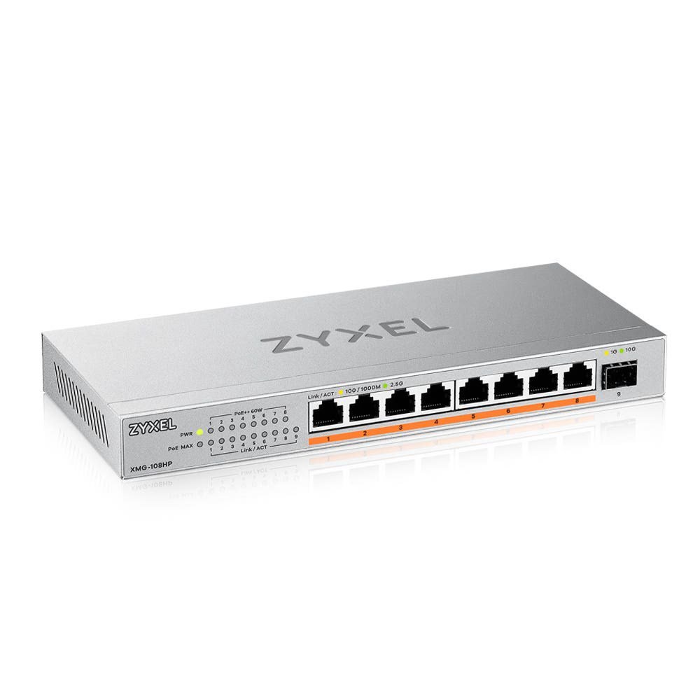 ZYXEL XMG-108 8 PORTS 2,5G + 1 SFP+, 8 PORTS 100W TOTAL POE++ DESKTOP MULTIGIG UNMANAGED DESKTOP SWI