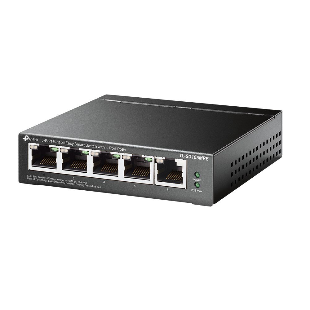 Komutatorius TP-LINK  5-Port Gigabit Easy Smart Switch with 4-Port PoE+  TL-SG105MPE  Managed L2