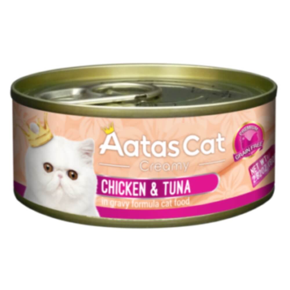 AATAS Creamy Chicken Tuna Konservai Katėms Su Vištiena Ir Tunu 80g