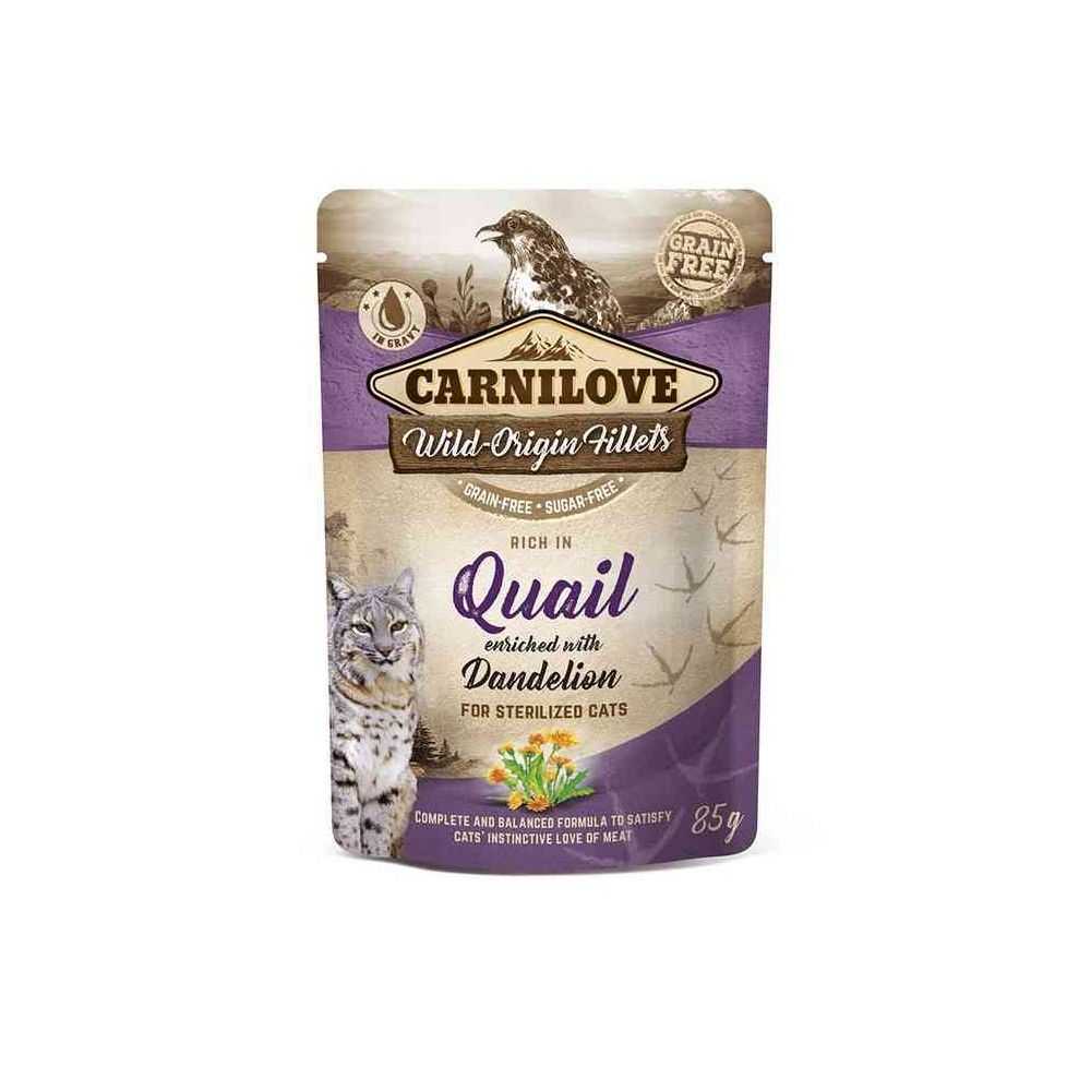 Carnilove Quail Dandelion konservai sterilizuotoms katėms su putpeliena 85g