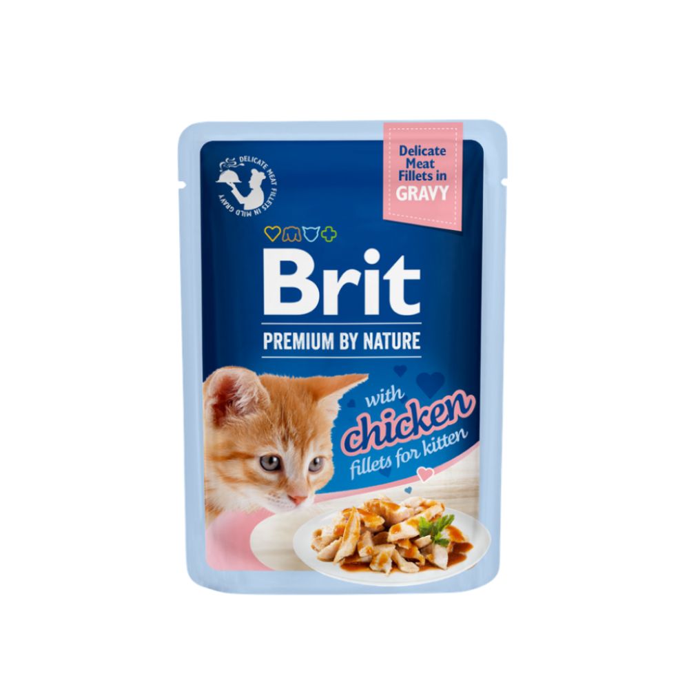 Brit Premium Delicate Chicken for Kitten in Gravy konservai kačiukams vištienos filė padaže 85g