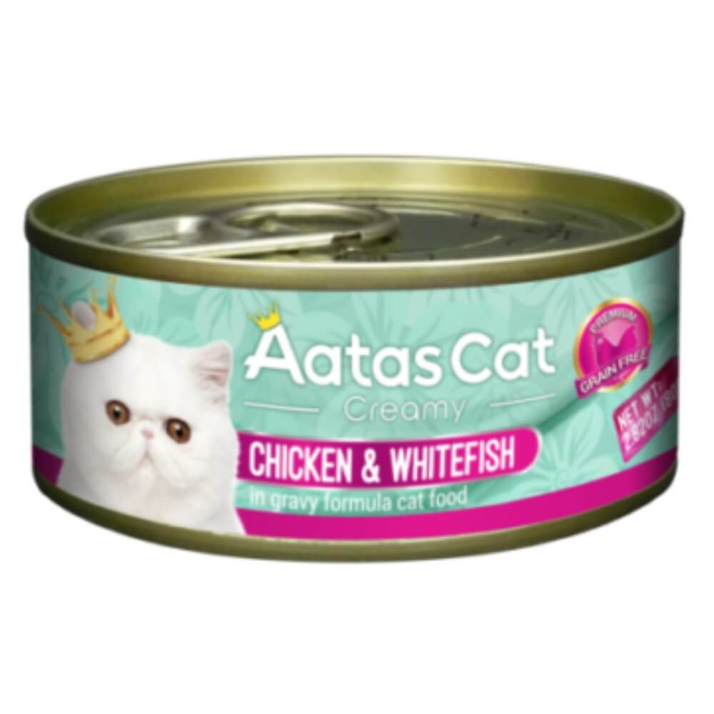 Aatas Cat Creamy Chicken White Fish Konservai Katėms Su Vištiena Ir Sykais 80g