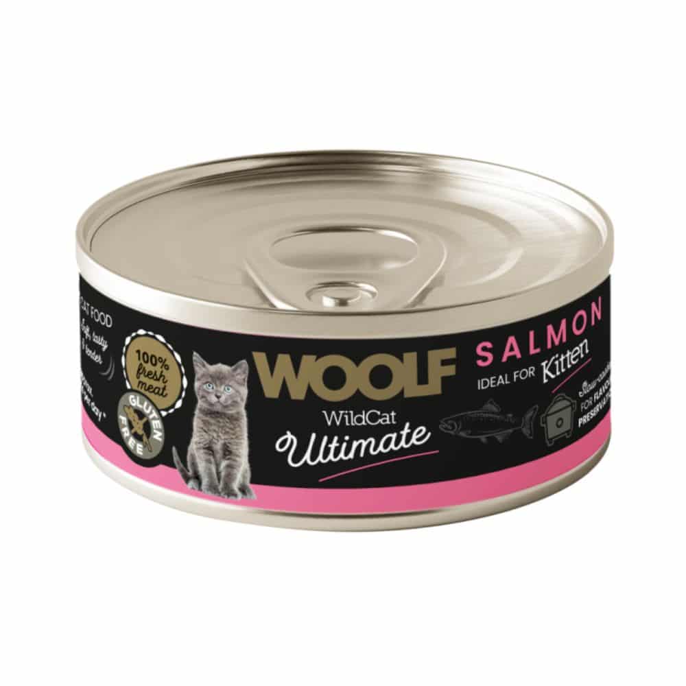 WOOLF WILDCAT ULTIMATE Salmon Kitten PATE konservai kačiukams su lašiša 85g