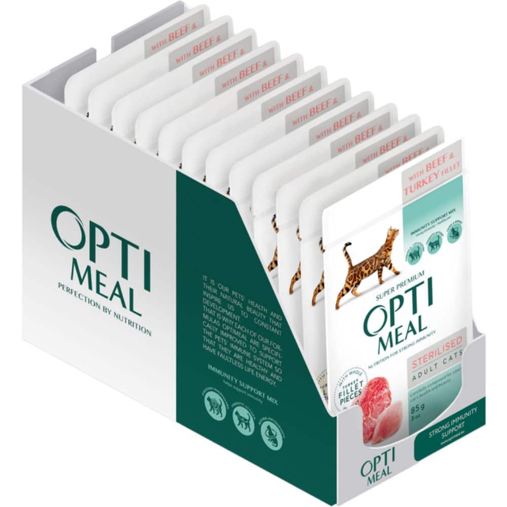 OPTIMEAL Sterilised Beef & Turkey 85g*8vnt. konservai sterilizuotoms katėms