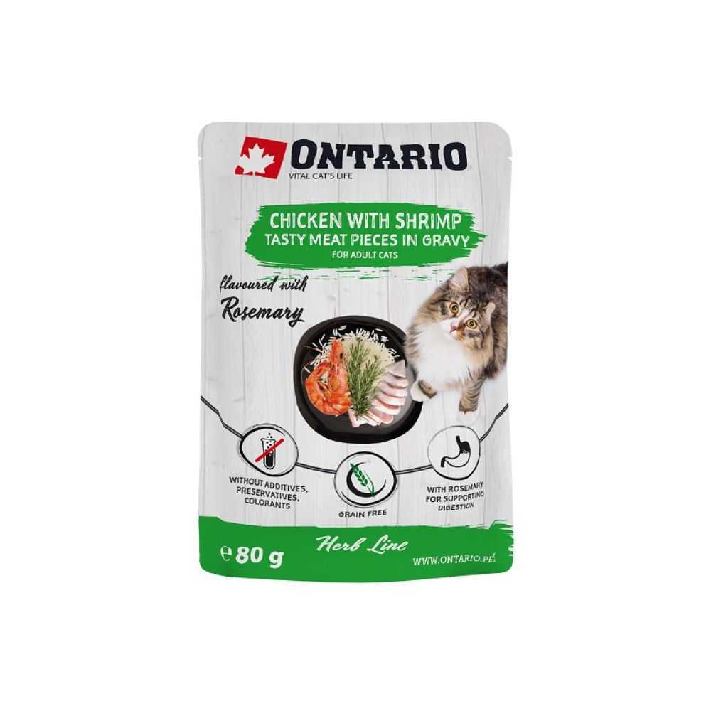 Ontario Herb Chicken with Shrimps - konservai katėms su vištiena ir krevetėmis, 80g