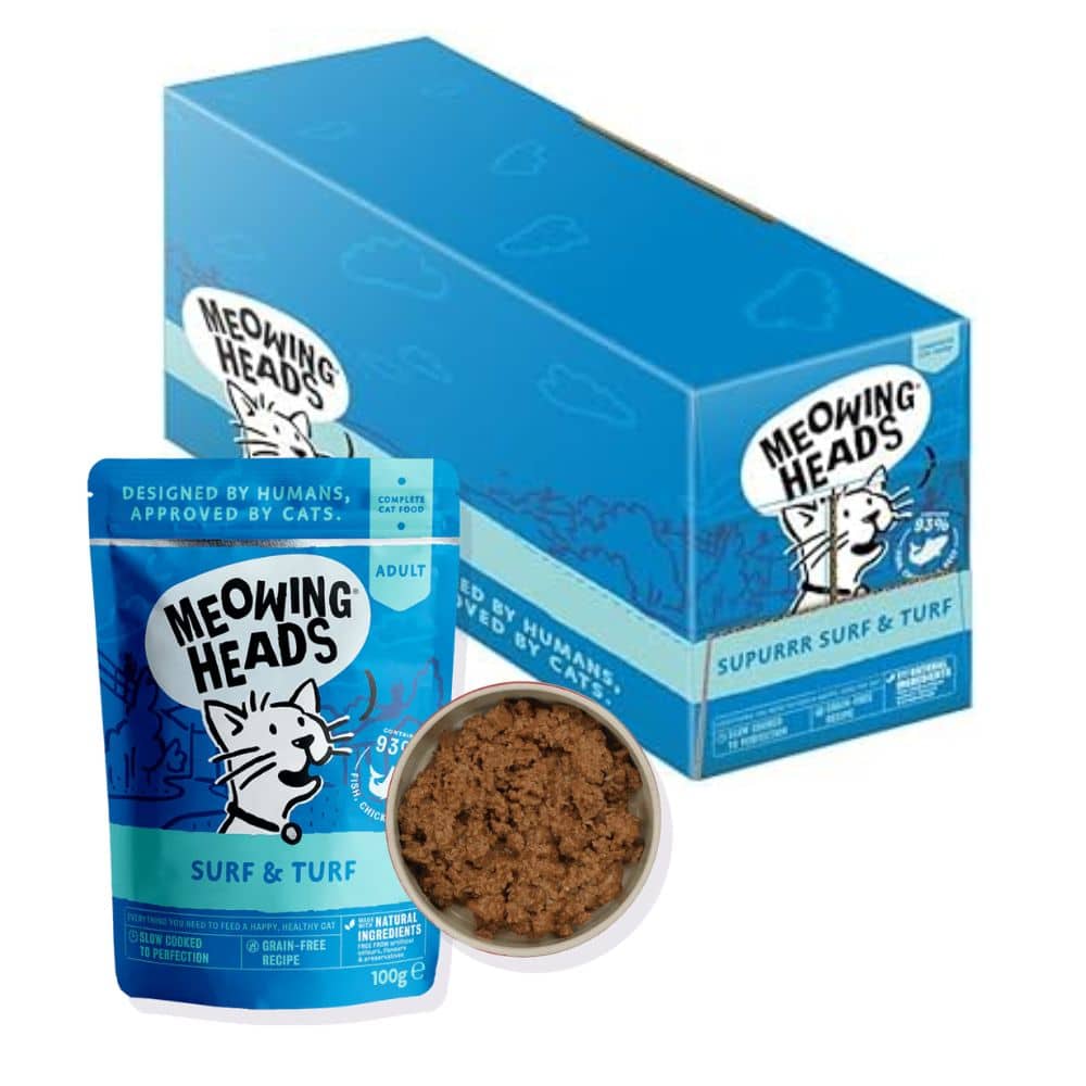 MEOWING HEADS Supurr Surf/Turf Konservai Katėms (Žuvis/Vištiena/Jautiena) 100g*10vnt