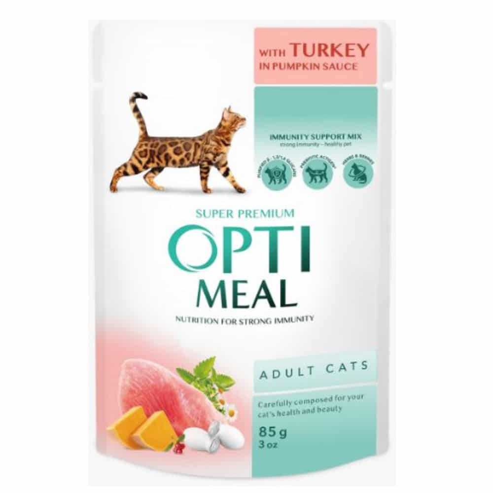OPTIMEAL Turkey in Pumpkin sauce - konservai katėms be grūdų su kalakutiena, moliūgų padaže, 85g