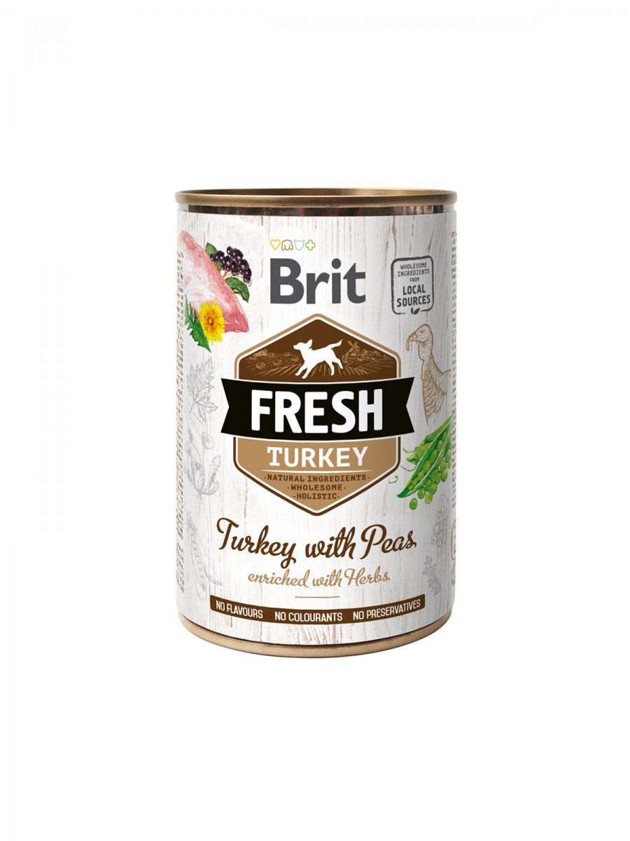 Brit Fresh Turkey with Peas konservai šunims su kalakutiena, 400g