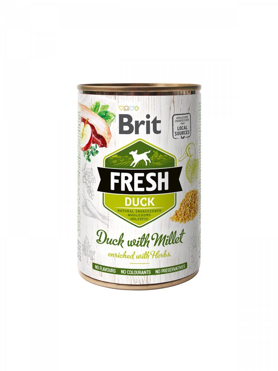 Brit Fresh Duck&Millet konservai šunims su antiena, 400g