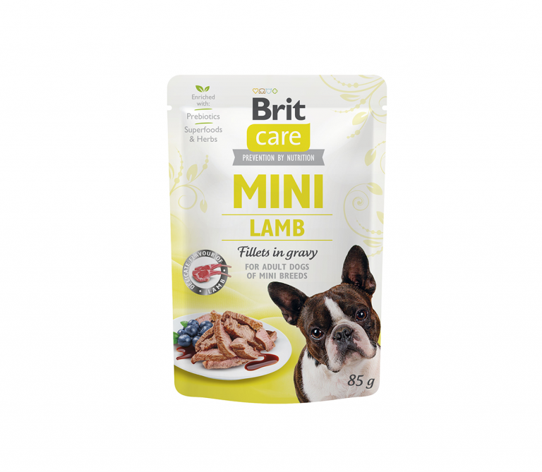 Brit Care Mini konservai šunims maišeliuose Lamb fillets in gravy 24x85g