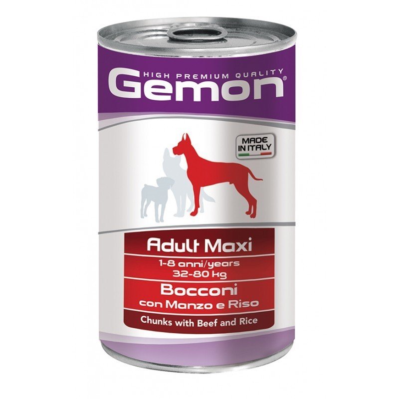 Gemon maxi adult konservuotas pašaras suaugusiems šunims su jautiena ir ryžiais 6x1250g
