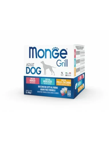 Monge GRILL MIX Dog Adult Jautiena. Menkė. Vištiena 12x100g