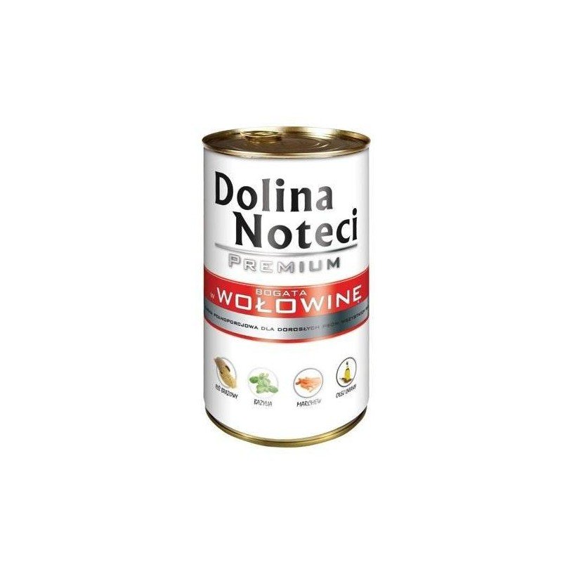 Visavertis konservuotas pašaras visų veislių suaugusiems šunims Dolina Noteci PREMIUM su jautiena 6x400 g
